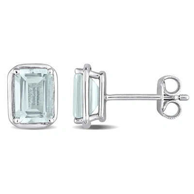Mimi & Max 1 7/8ct Tgw Aquamarine Bezel Style Emerald Cut Stud Earrings In Sterling Silver