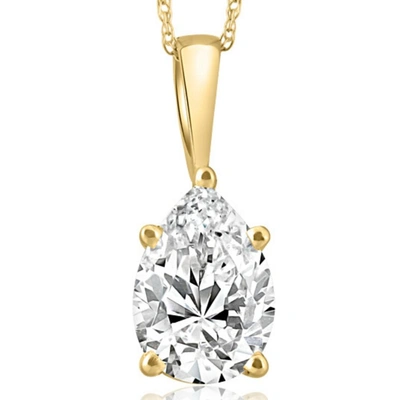 Pompeii3 2ct Pear Shape Diamond Solitaire Necklace 14k Yellow Gold Pendant Lab Grown In Silver