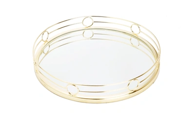 Classic Touch Decor Round Mirror Tray Gold Design - 15.5"d