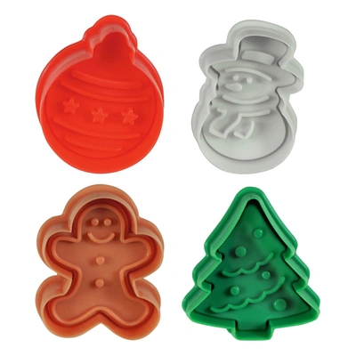 R & M International 4 Piece Christmas Cookie Stamper Set, 2-inch In Multi