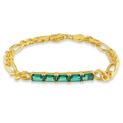 Mimi & Max 2 1/4 Ct Tgw Created Emerald Birthstone Link Bracelet In Yellow Plated Sterling Silver In Multi