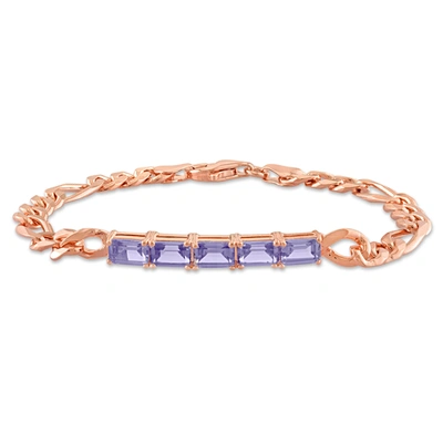 Mimi & Max 2 1/4 Ct Tgw Simulated Alexandrite Birthstone Link Bracelet In Rose Plated Sterling Silver In Purple