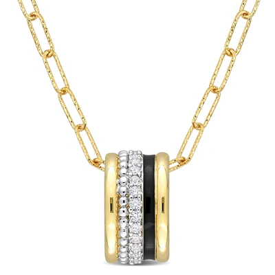 Mimi & Max 4/5 Ct Tgw Created White Sapphire Multi-textured Circular Pendant With Chain In Yellow Plated Sterli In Gold