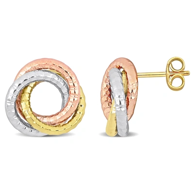 Mimi & Max Open Love Knot Stud Earrings In 3-tone Yellow, Rose And White 10k Gold