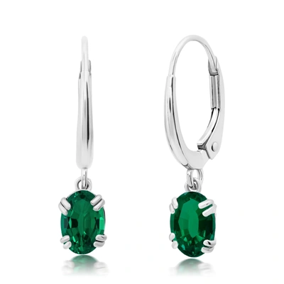 Nicole Miller 10k White Or Yellow Gold Oval Cut 6x4mm Gemstone Dangle Lever Back Earrings For Women With Push Back In Green