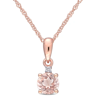 Mimi & Max Morganite And Diamond Pendant With Chain In 10k Rose Gold In Silver