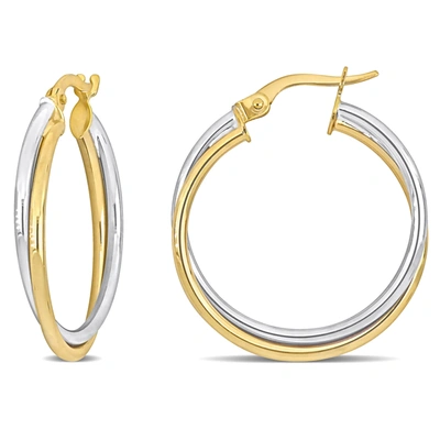 Mimi & Max 26 Mm Crossover Hoop Earrings In 2-tone Yellow And White 10k Gold