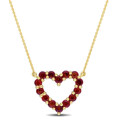 Mimi & Max 1 1/4ct Tgw Garnet Heart Pendant With Chain In 10k Yellow Gold - 17 In. In Red