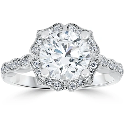 Pompeii3 2 Ct Diamond Engagement Ring Vintage Halo Milgrain 14k White Gold Enhanced In Multi