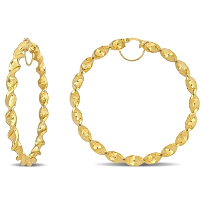 Mimi & Max 74 Mm Twisted Hoop Earrings In 14k Yellow Gold In White