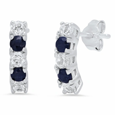 Max + Stone Sterling Silver Round Genuine Gemstone And White Topaz Curved Earring