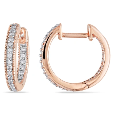 Mimi & Max 1/4 Ct Tw Diamond Inside Outside Hoop Earrings In 14k Rose Gold In Beige