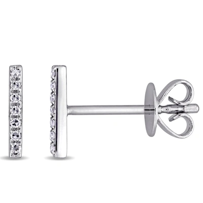 Mimi & Max Diamond Bar Earrings In 14k White Gold In Silver