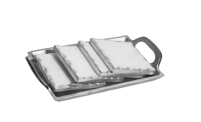 Classic Touch Decor Set Of 4 Marble Coasters With Tray - Silver