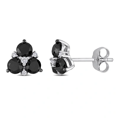 Mimi & Max 1 1/2 Ct Tw Black And White Diamond Stud Earrings In 10k White Gold In Silver
