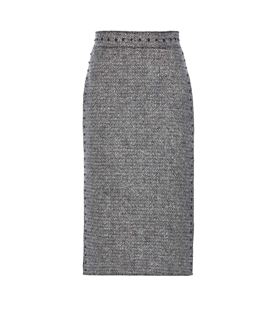 Valentino Embellished Wool Tweed Pencil Skirt In Grey | ModeSens