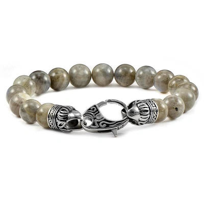 Crucible Jewelry Crucible Los Angeles 10mm Labradorite Bead Bracelet With Stainless Steel Antiqued Lobster Clasp In Silver