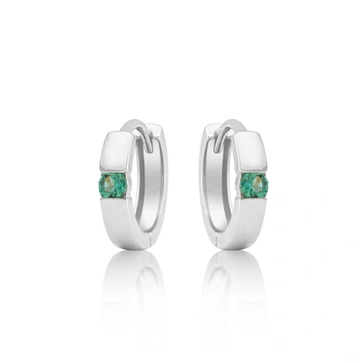 Max + Stone 14k White Or Yellow Gold Small 2.5mm Round Gemstone Huggie Hoop Earrings In Green