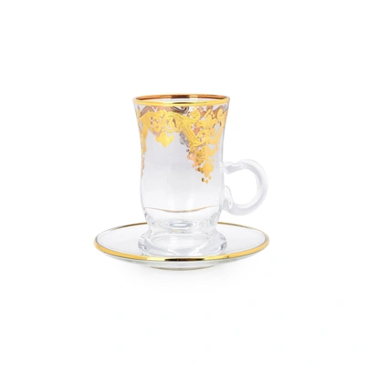 Classic Touch Decor Set Of 6 Tea Cups 24k Gold Artwork