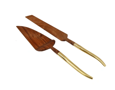 Classic Touch Decor S/2 Wooden Cake Servers With Gold Handle
