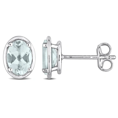 Mimi & Max 1 1/5ct Tgw Aquamarine Bezel Style Oval Stud Earrings In Sterling Silver In Green
