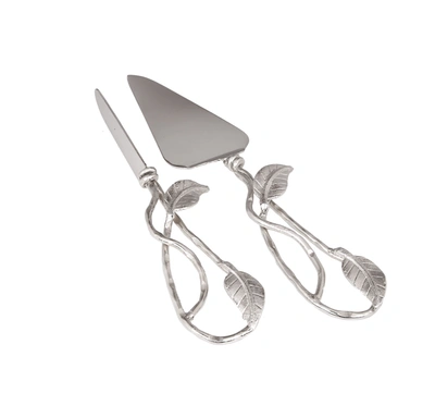 Classic Touch Decor Set Of 2 Nickel Cake Servers With Leaf Design - 13.75"l