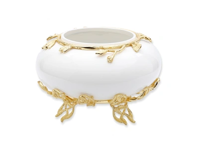 Classic Touch Decor White Glass Bowl With Gold Detail - 10"d X 6"h