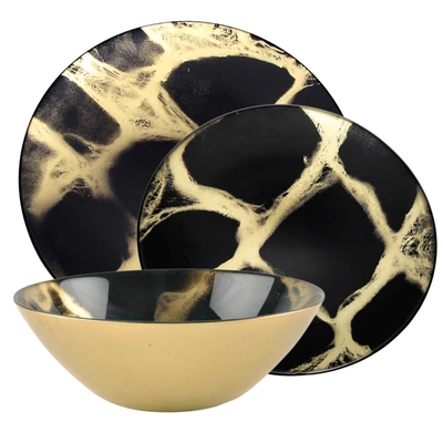 Classic Touch Decor Set Of 4 Black And Gold Marbleized Dinnerware Set