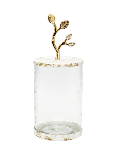 Classic Touch Decor Medium Glass Canister With White/gold Marble Lid And Leaf Handle