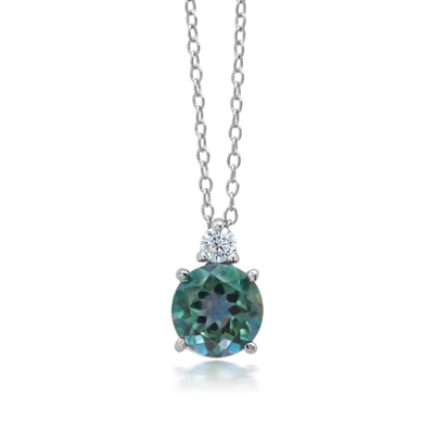 Nicole Miller Platinum Overlay Over Sterling Silver Round Gemstone Pendant Necklace With Cz Accents On 18 Inch Adj In Multi