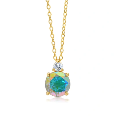 Nicole Miller 18k Yellow Gold Overlay Over Sterling Silver Round Gemstone Pendant Necklace With Cz Accents On 18 I In Multi