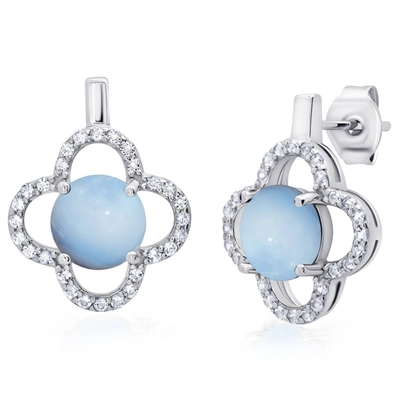 Max + Stone Genuine White Topaz Clover Stud Earrings With 7mm Gemstone In 925 Sterling Silver In Blue