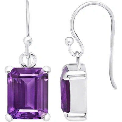 Max + Stone Sterling Silver 8x10 Emerald Cut Gemstone Earring In Purple