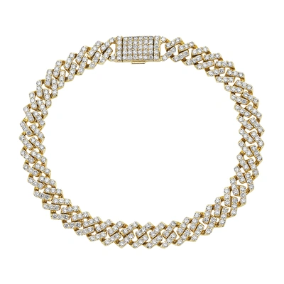 Fine Jewelry 7" All Over Diamond Square Cuban Chain Bracelet 14k Gold In Silver
