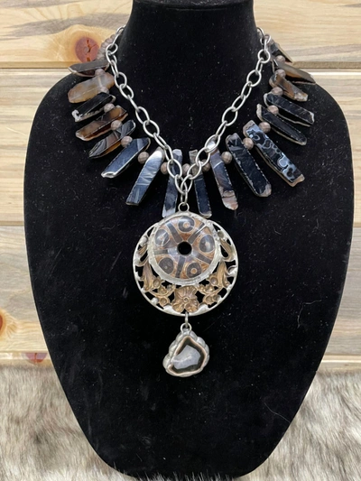 Art By Amy Labbe Spiked Necklace In Brown In Silver