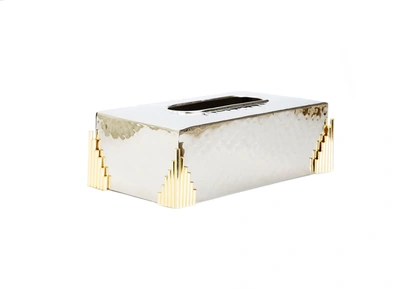 Classic Touch Decor Stainless Steel Tissue Box With Gold Symmetrical Design