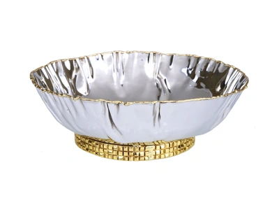 Classic Touch Decor Stainless Steel Crumpled Bowl With Mosaic Base