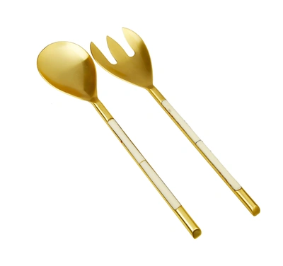 Classic Touch Decor S/2 Gold Stainless Steel Salad Servers With White Handle