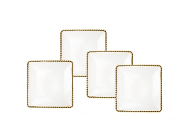 Classic Touch Decor Porcelain White Plates With Gold Beaded Design