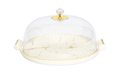 Classic Touch Decor 11" White Porcelain Cake Dome With Gold Design
