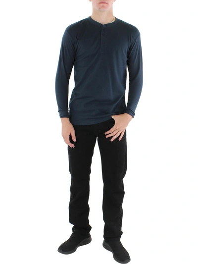 Galaxy By Harvic Mens Thermal 1/4-placket Long-sleeve Henley Shirt In Blue