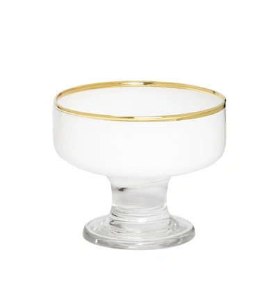 Classic Touch Decor Set Of 6 White Dessert Cups With Clear Stem And Gold Rim