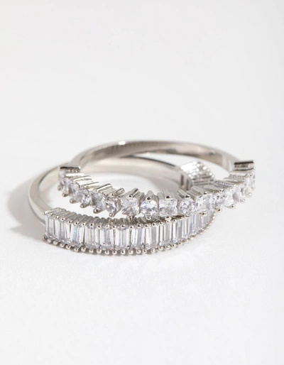 Lovisa Rhodium Rectangle And Square Stone 2-pack Rings In Silver
