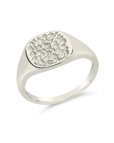 Sterling Forever Hammered Square Signet Ring In Silver
