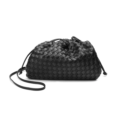 Tiffany & Fred Full Grain Woven Leather Pouch/ Shoulder/ Clutch Bag In Black