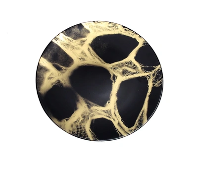 Classic Touch Decor Set Of 4 Black And Gold Marbleized Dinner Plates
