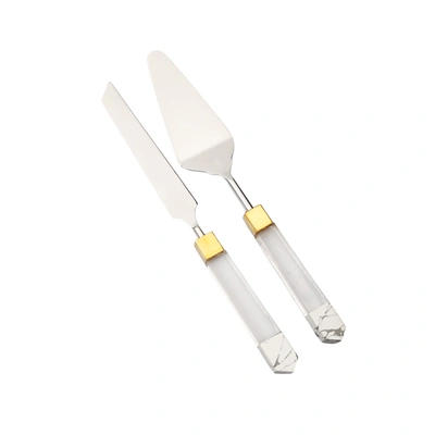 Classic Touch Decor Set Of 2 Stainless Steel Cake Servers With Dust Acrylic Handles