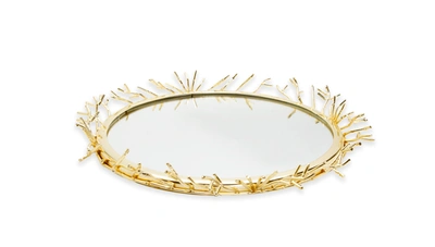 Classic Touch Decor Decorative Round Mirror Tray With Gold Design Border