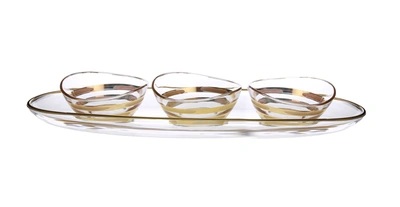 Classic Touch Decor 3 Bowl Relish Dish On Tray With 14k Gold Brick Design