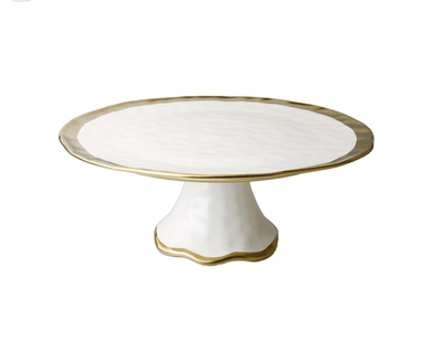 Classic Touch Decor Porcelain White Cake Stand With Gold Border